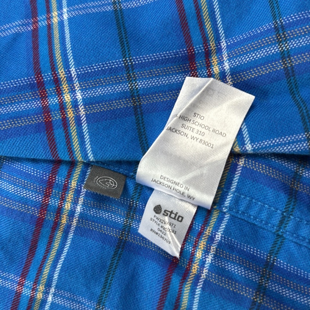 Stio Junction Midweight Flannel Shirt Plaid Small Organic Cotton Blue - Picture 8 of 12